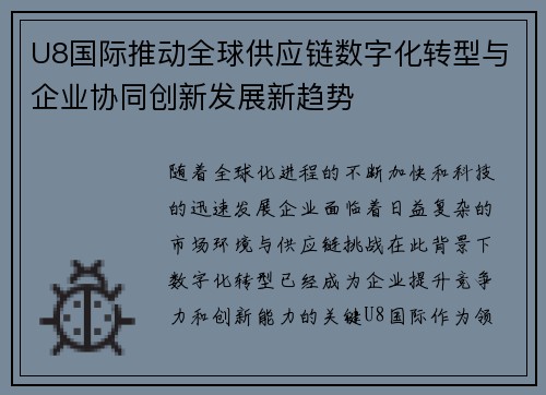 U8国际推动全球供应链数字化转型与企业协同创新发展新趋势